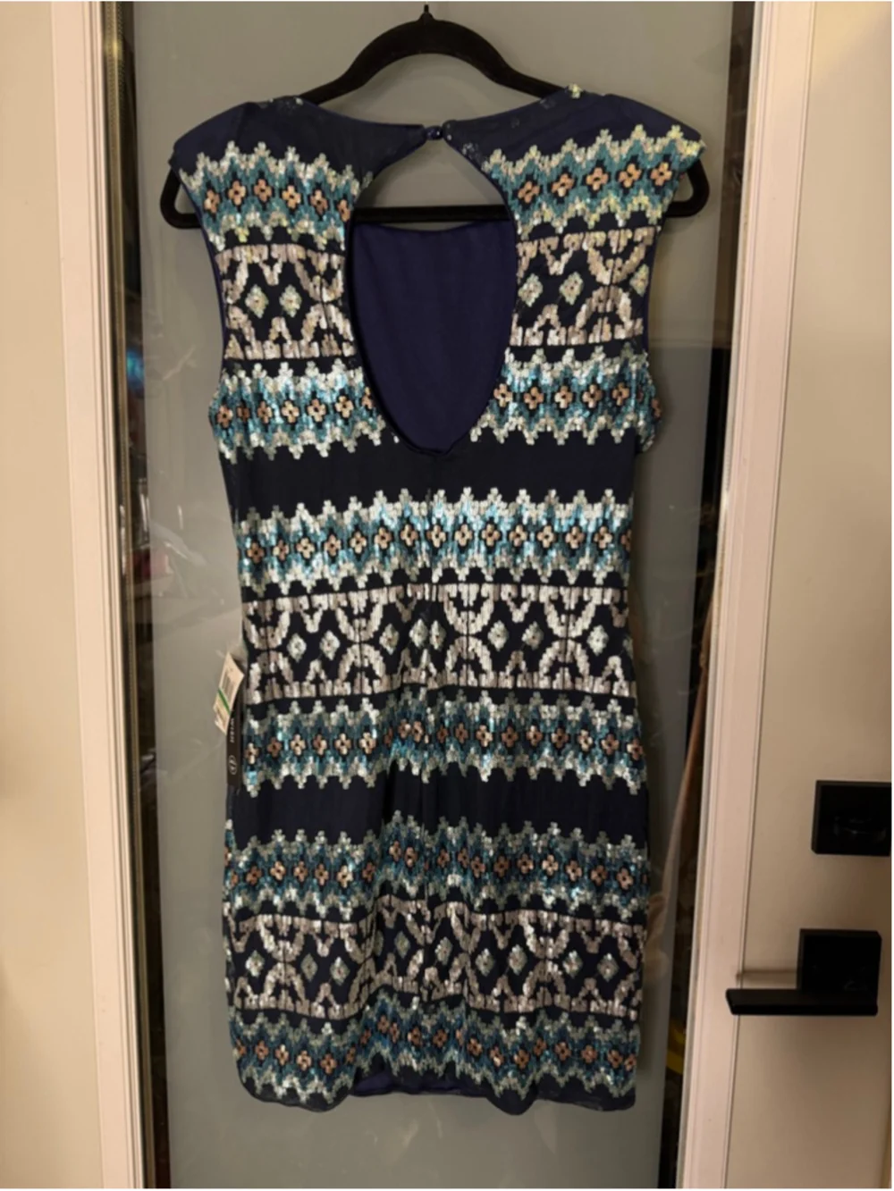 Juniors AS U WISH Navy & Teal Sequin Mini Dress L